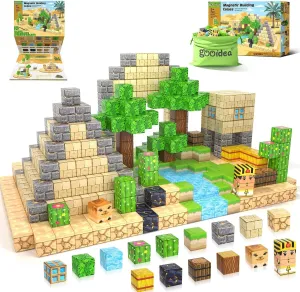 Large Magnetic Blocks Kids Toys, Sensory Learning Toys, Mine Magworld Building Craft, Desert Construction Set, 1“ Magnetic Building Cubes, Game Gift for 3  Year Old Boys Girls