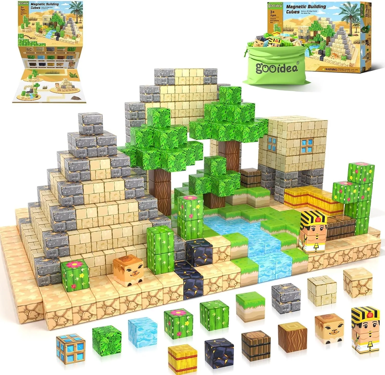 Large Magnetic Blocks Kids Toys, Sensory Learning Toys, Mine Magworld Building Craft, Desert Construction Set, 1“ Magnetic Building Cubes, Game Gift for 3  Year Old Boys Girls