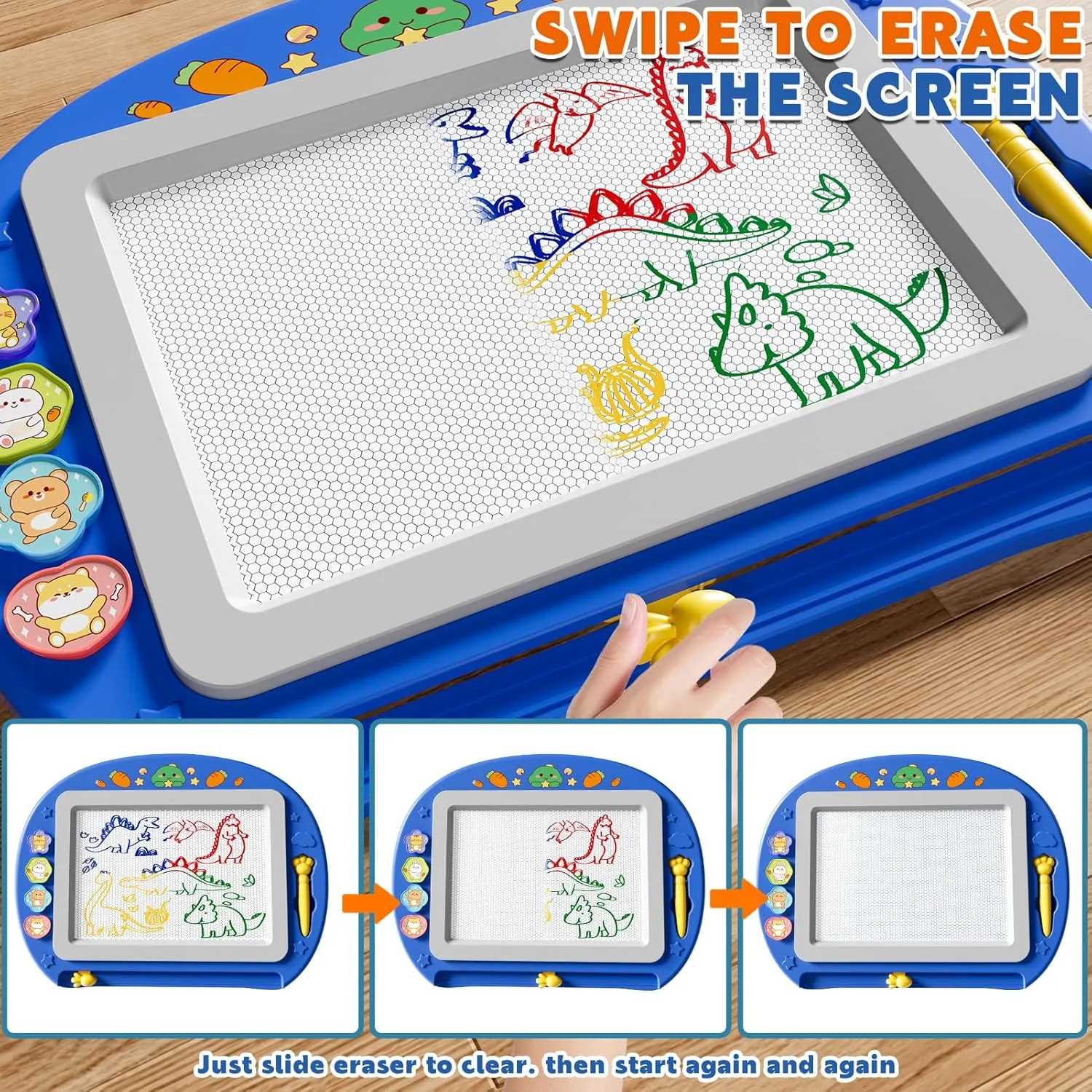 Large Magnetic Drawing Board 13 × 17 in Doodle Board Toddler Toys for Girls Boys 3 4 5 6 7 Year Old Kids, Preschool Educational Travel Toys Gifts Etch A Colorful Sketch Magnet Erasable Writing Pad