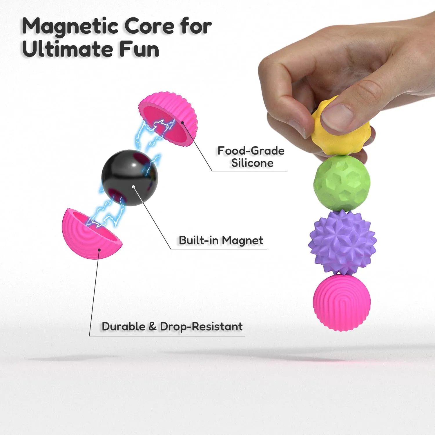 Large Magnetic Sensory Fidget Ball Toy, Attracting Stress Ball with Silicone Shell for Adults and Teens, Peace of Hands and Anxiety Mind, Fun Stress Free Magnet Balls (Candy Series, Set of 8)