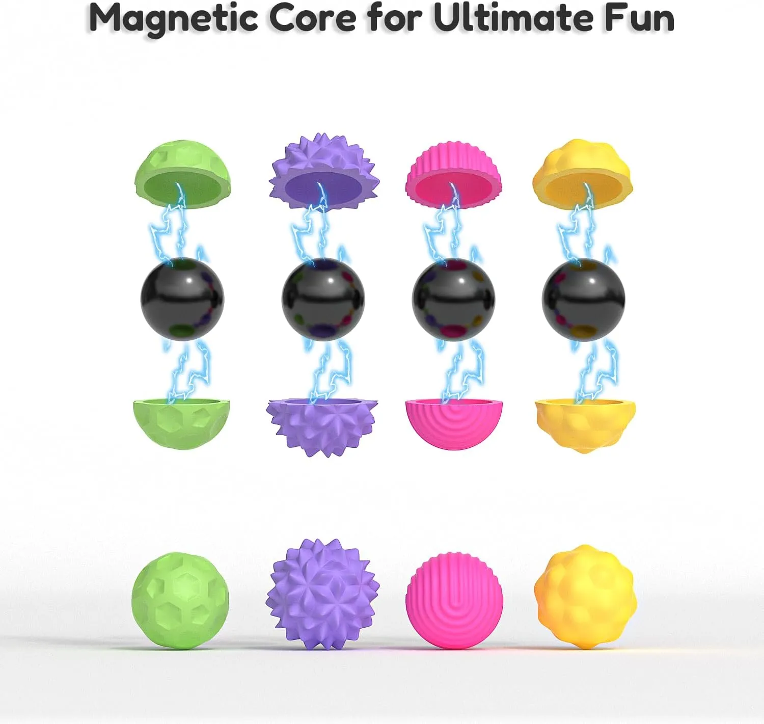 Large Magnetic Sensory Fidget Ball Toy, Attracting Stress Ball with Silicone Shell for Adults and Teens, Peace of Hands and Anxiety Mind, Fun Stress Free Magnet Balls (Candy Series, Set of 8)