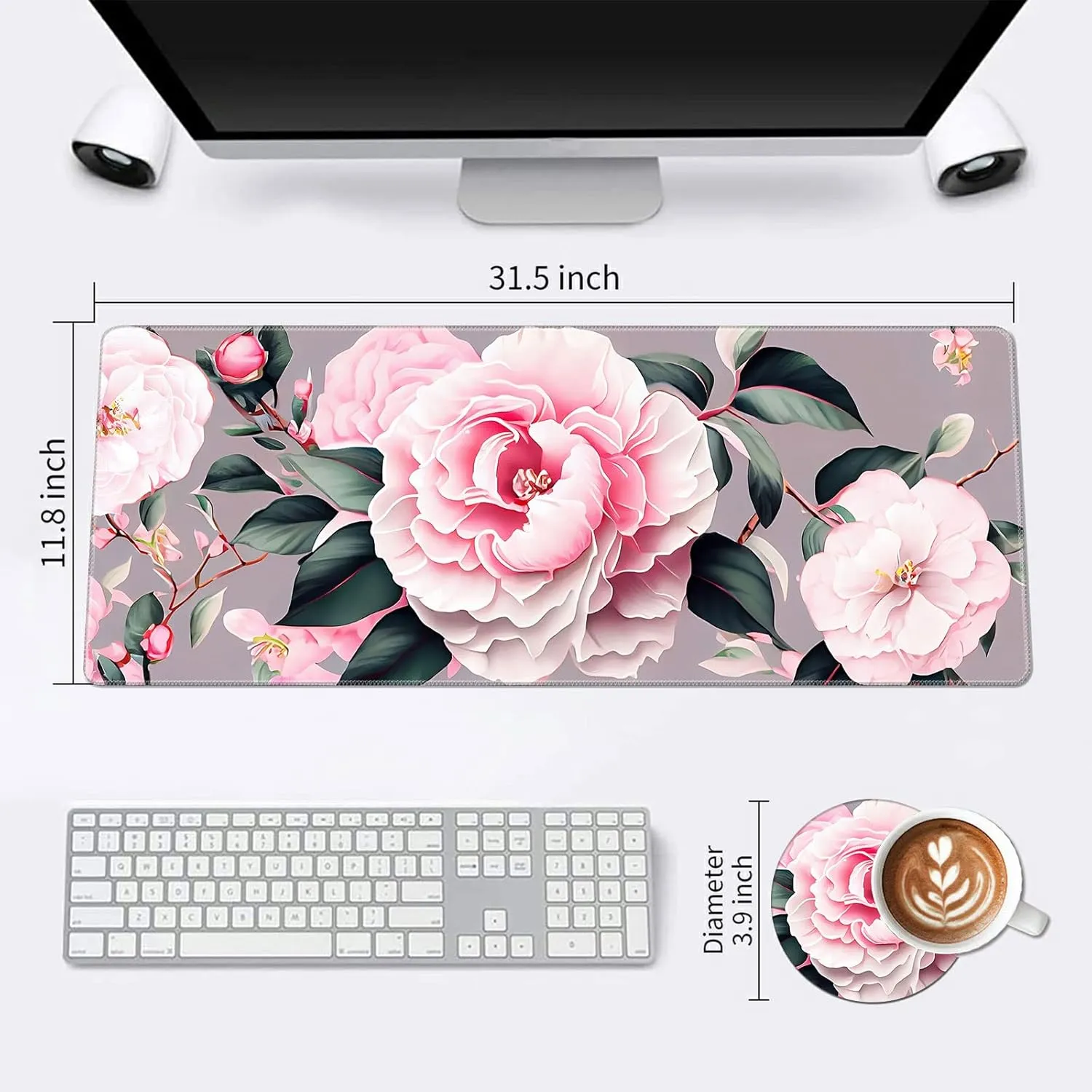 Large Mouse Pad for Desk Coaster, Extended XL Mouse Pad 31.5x11.8 in, Mouse Pads Large with Stitched Edge, Desk Mat Keyboard Pad Non Slip Base Multi Purpose Desk Pad - Flower
