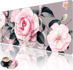 Large Mouse Pad for Desk Coaster, Extended XL Mouse Pad 31.5x11.8 in, Mouse Pads Large with Stitched Edge, Desk Mat Keyboard Pad Non Slip Base Multi Purpose Desk Pad - Flower
