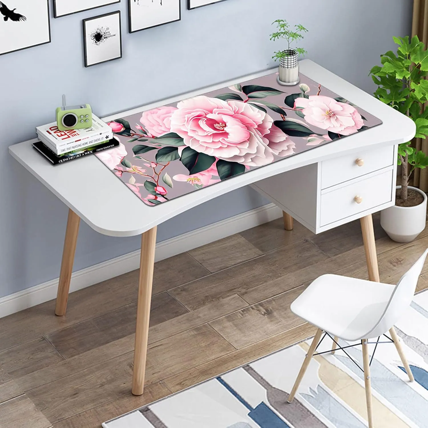 Large Mouse Pad for Desk Coaster, Extended XL Mouse Pad 31.5x11.8 in, Mouse Pads Large with Stitched Edge, Desk Mat Keyboard Pad Non Slip Base Multi Purpose Desk Pad - Flower