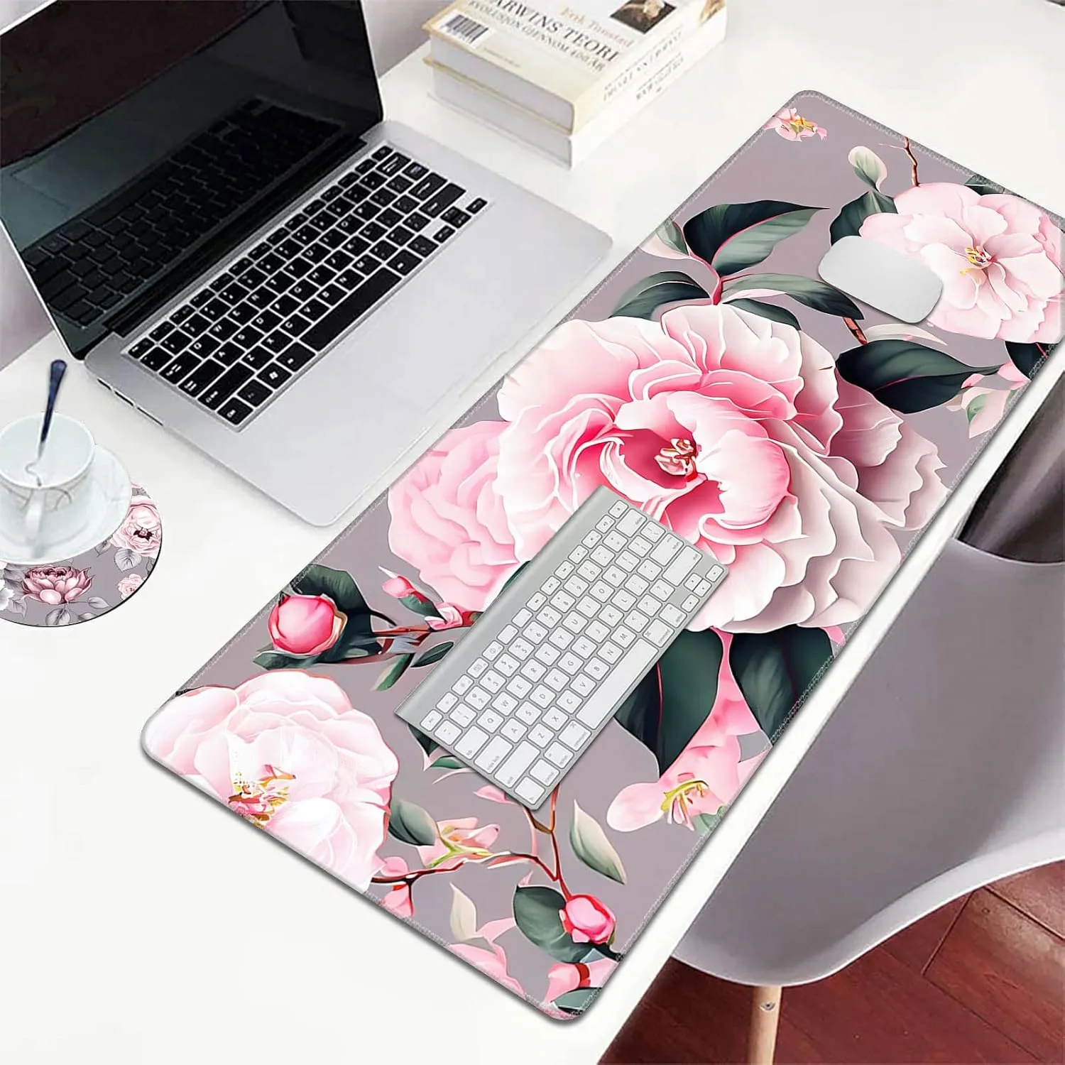 Large Mouse Pad for Desk Coaster, Extended XL Mouse Pad 31.5x11.8 in, Mouse Pads Large with Stitched Edge, Desk Mat Keyboard Pad Non Slip Base Multi Purpose Desk Pad - Flower