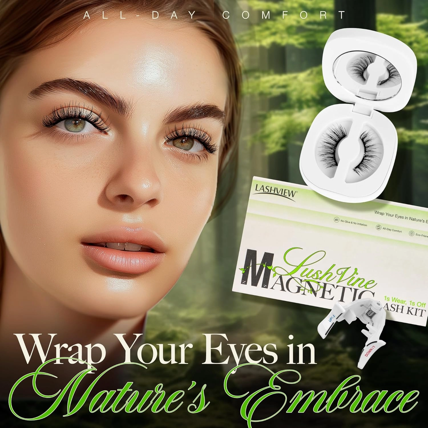 LASHVIEW Magnetic Eyelashes Natural Look, Reusable Soft Magnetic Lashes Kit with Applicator, No Glue Needed, Windproof & Waterproof for All-Day Comfort 2 Packs (L01)