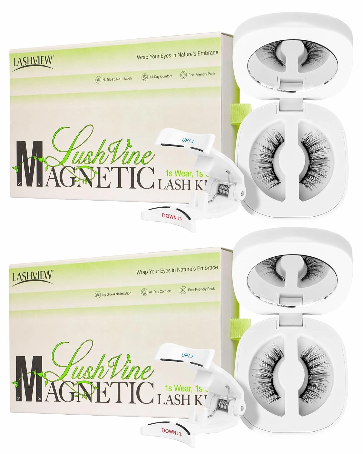 LASHVIEW Magnetic Eyelashes Natural Look, Reusable Soft Magnetic Lashes Kit with Applicator, No Glue Needed, Windproof & Waterproof for All-Day Comfort 2 Packs (L01)