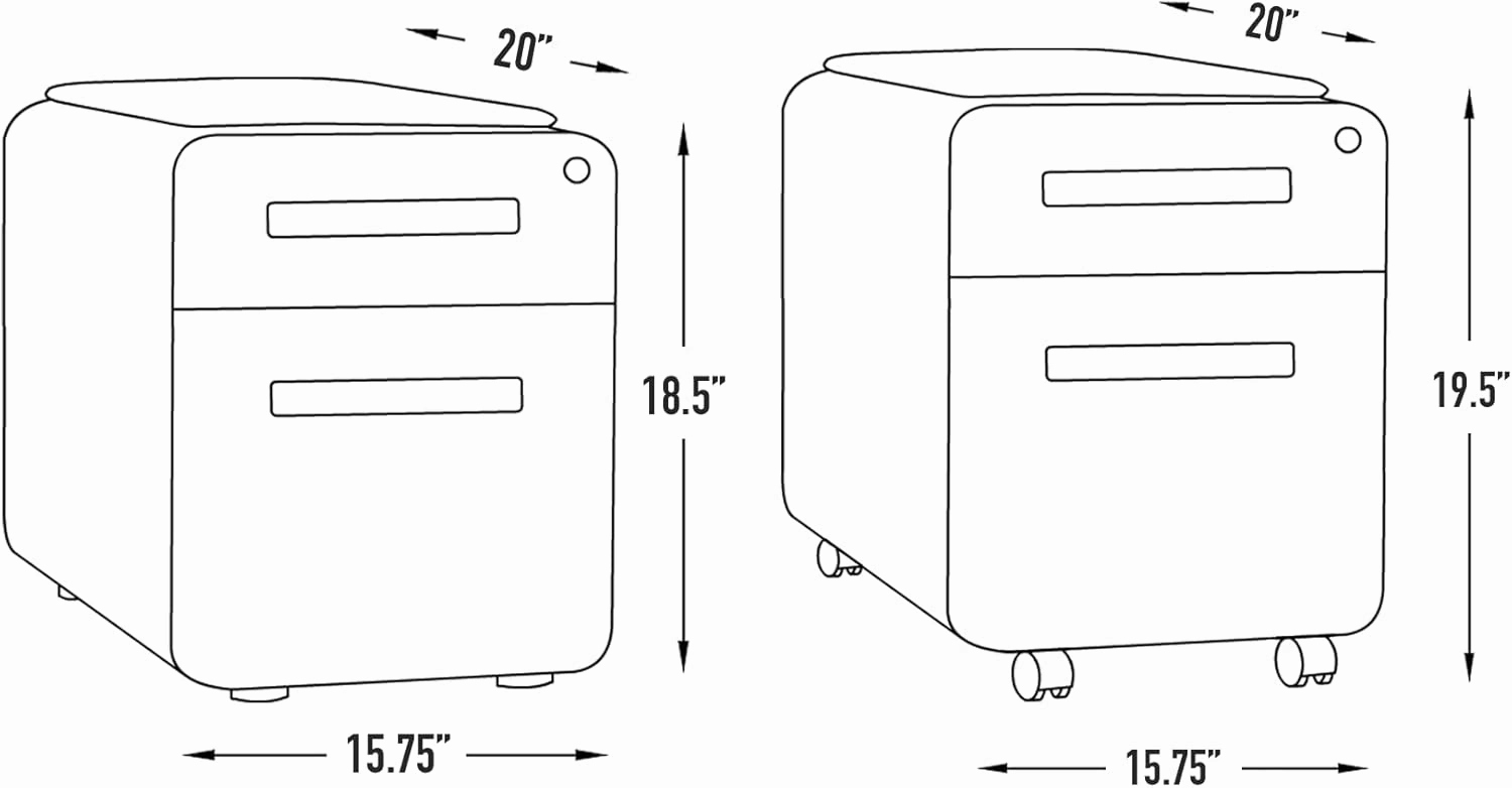 Laura Davidson Furniture STOCKPILE Mini Seated 2 Drawer Mobile File Cabinet with Removable Magnetic Cushion Seat - Short Version, Metal Filing Cabinet, Pre-Assembled, White with Grey Cushion