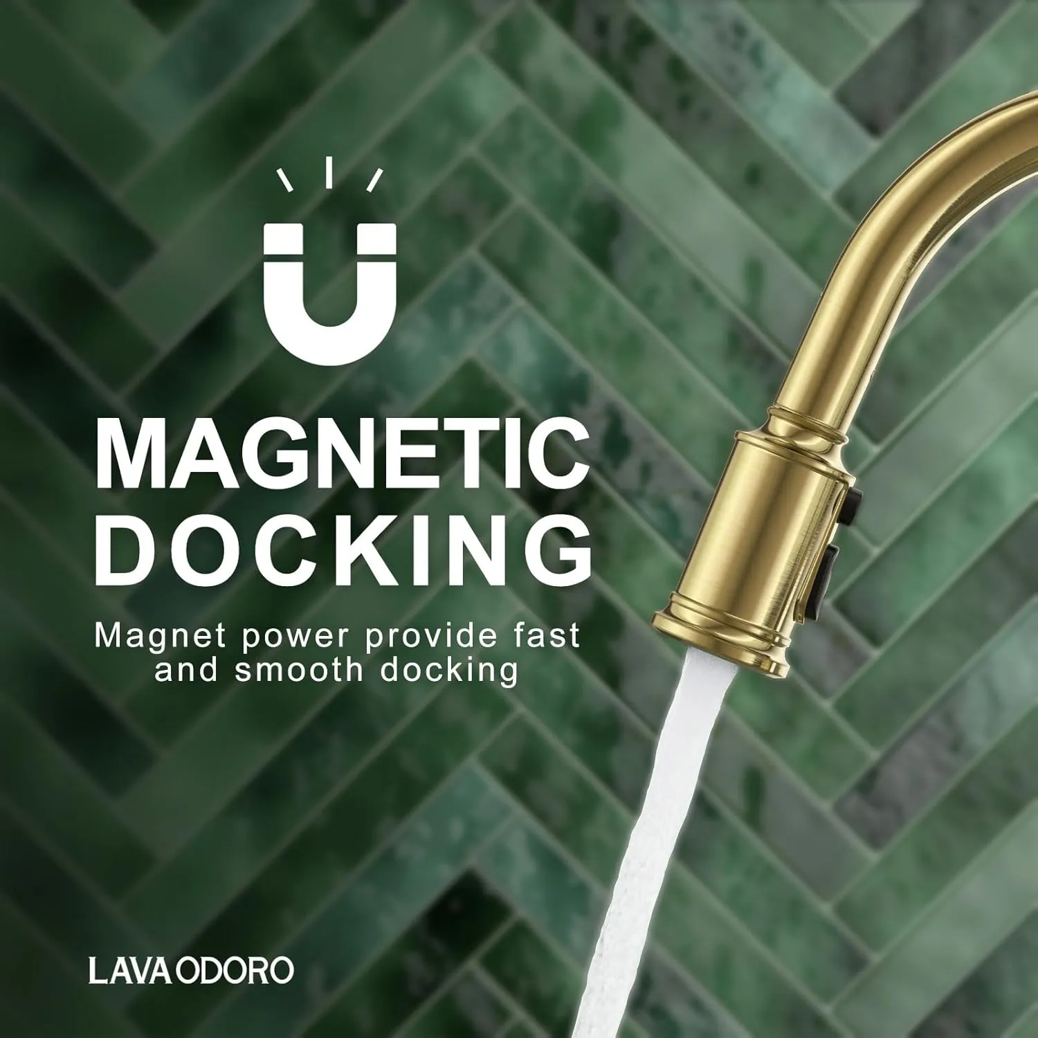 Lava Odoro Curtura Gold Kitchen Faucet with Pull Down Sprayer, Single Handle Kitchen Sink Faucet with Magnetic Docking Spray 3-Function, Brass Faucet for Kitchen Sink 1 Hole and 3 Hole, KF421-SG-M