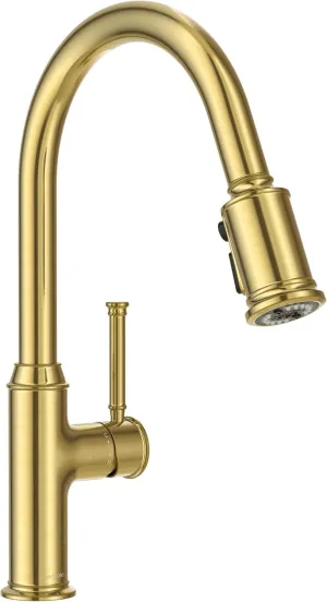 Lava Odoro Curtura Gold Kitchen Faucet with Pull Down Sprayer, Single Handle Kitchen Sink Faucet with Magnetic Docking Spray 3-Function, Brass Faucet for Kitchen Sink 1 Hole and 3 Hole, KF421-SG-M