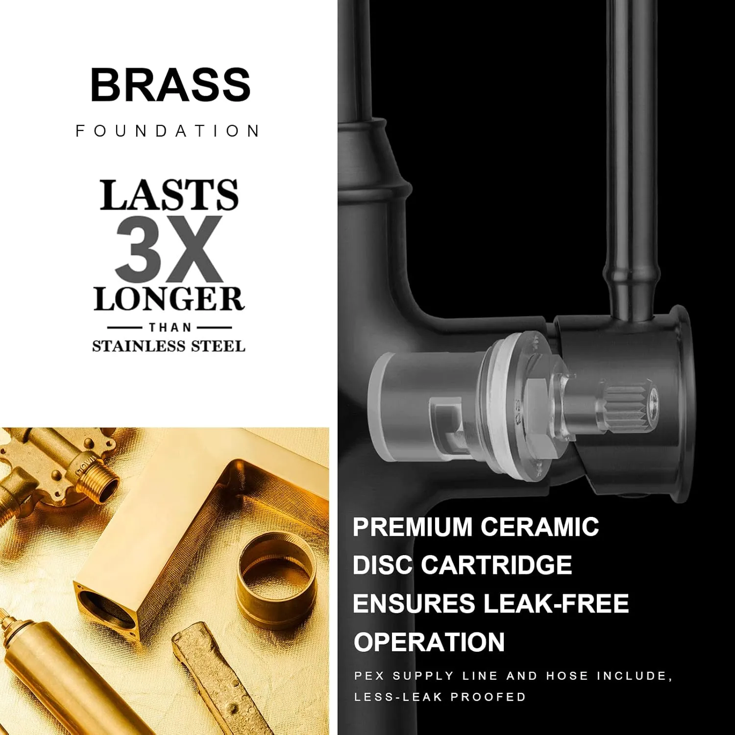 Lava Odoro Curtura Gold Kitchen Faucet with Pull Down Sprayer, Single Handle Kitchen Sink Faucet with Magnetic Docking Spray 3-Function, Brass Faucet for Kitchen Sink 1 Hole and 3 Hole, KF421-SG-M