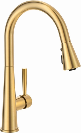 Lava Odoro Brushed Gold Kitchen Faucet with Pull Down Sprayer, Brushed Brass Single Handle Kitchen Sink Faucet 1 Hole with Magnetic Docking Sprayer and Deck Plate, KF321-BB