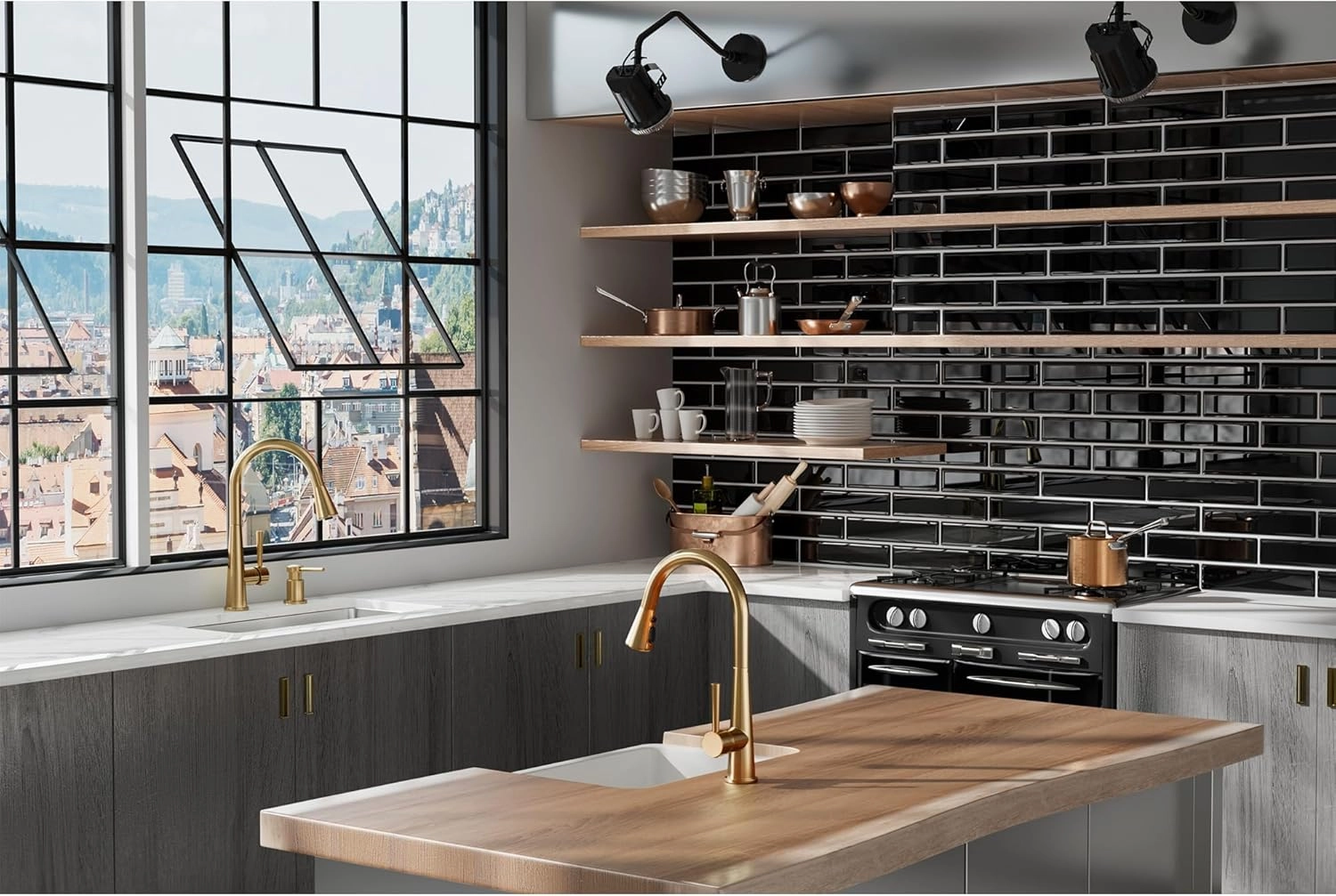 Lava Odoro Brushed Gold Kitchen Faucet with Pull Down Sprayer, Brushed Brass Single Handle Kitchen Sink Faucet 1 Hole with Magnetic Docking Sprayer and Deck Plate, KF321-BB