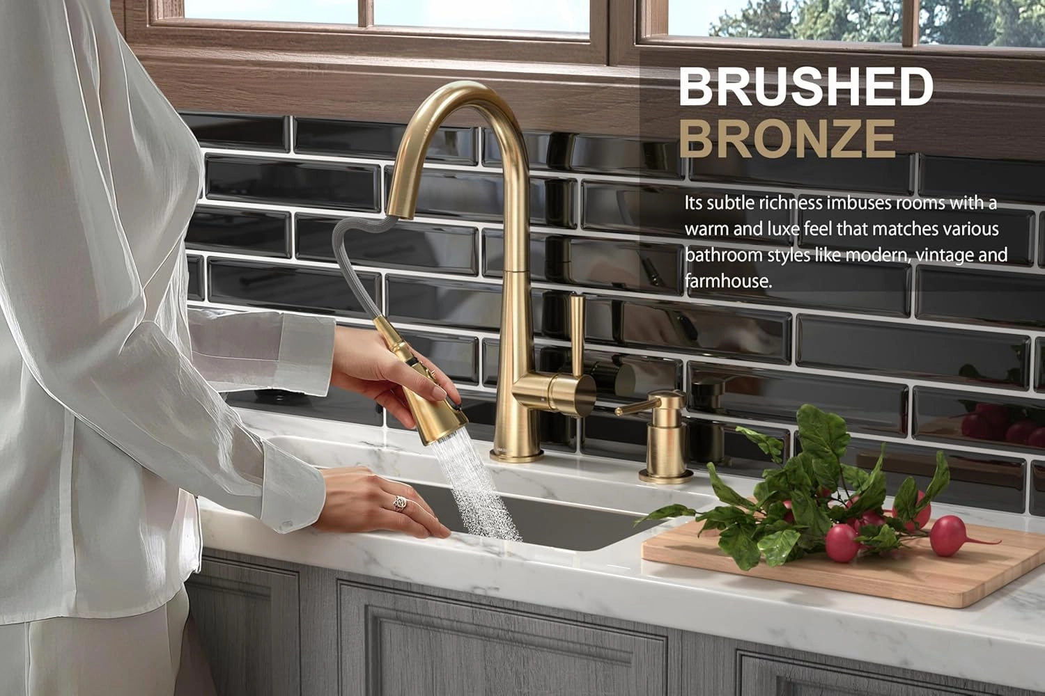 Lava Odoro Brushed Gold Kitchen Faucet with Pull Down Sprayer, Brushed Brass Single Handle Kitchen Sink Faucet 1 Hole with Magnetic Docking Sprayer and Deck Plate, KF321-BB