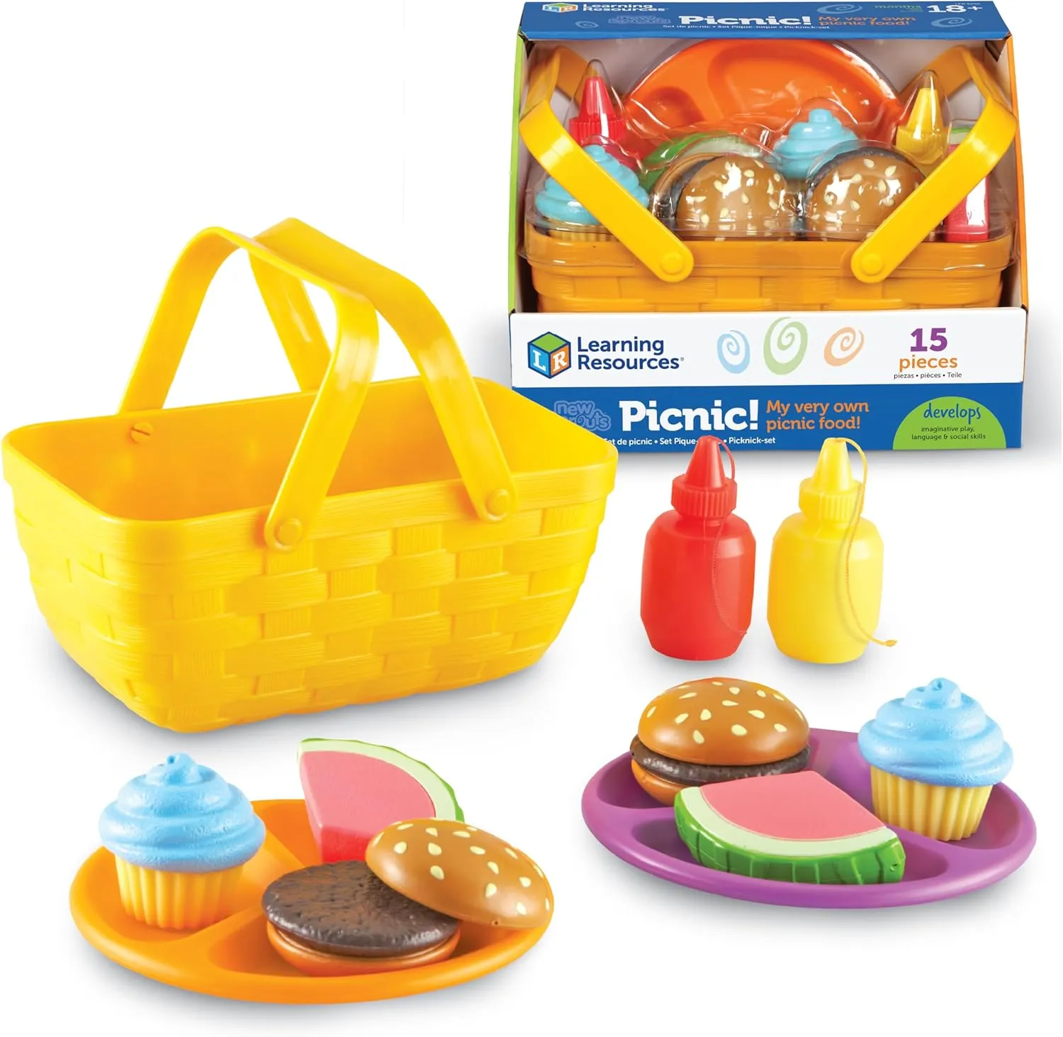 Learning Resources New Sprouts Picnic Set - 15 Pieces, Ages 18  months, Pretend Play Food for Toddlers, Kitchen Play Toys for Kids