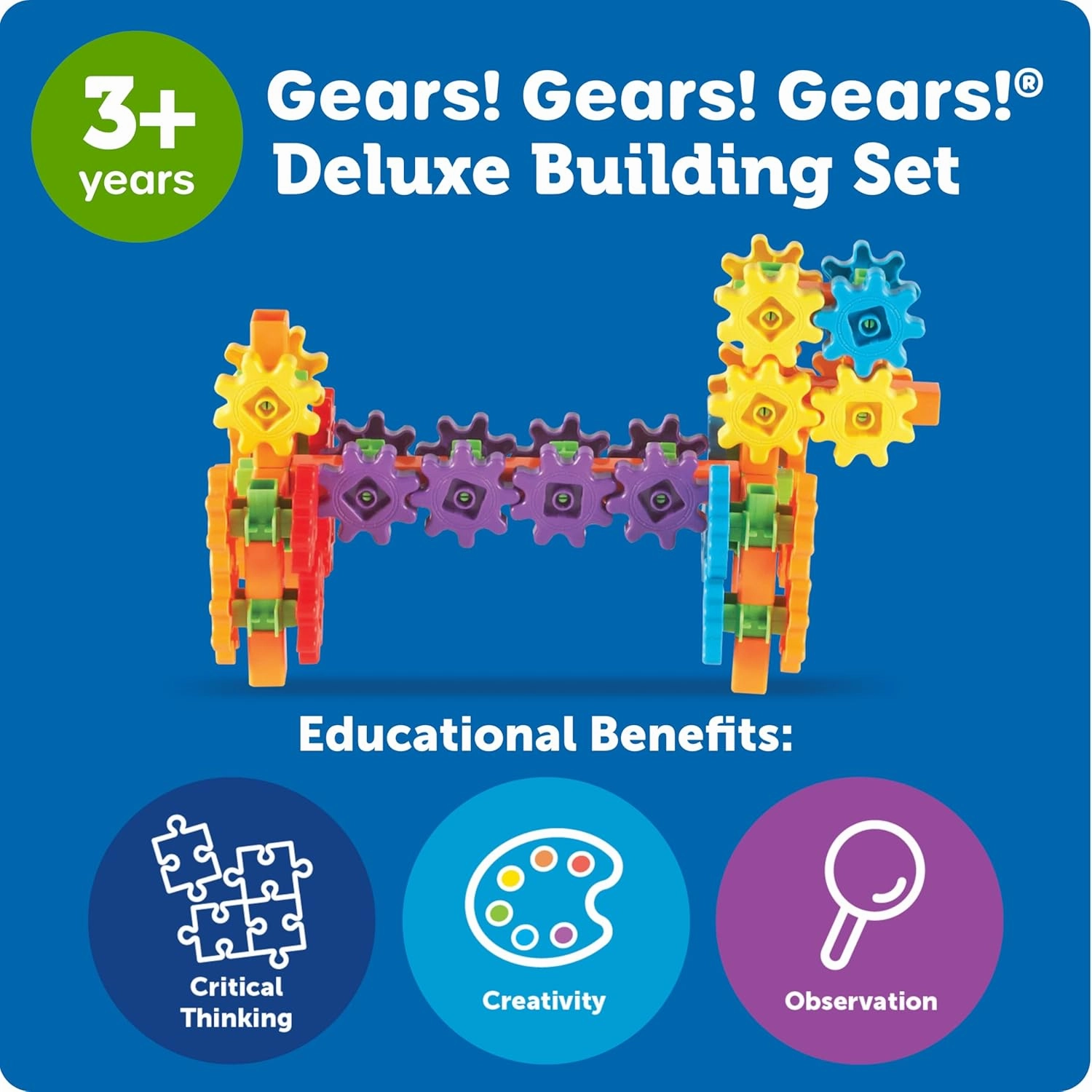 Learning Resources Gears! Gears! Gears! 100-Piece Deluxe Building Set - Ages 3 , Preschool Building Sets, Gears Toys for Kids, STEM Toys for Toddlers, Construction Toy Set
