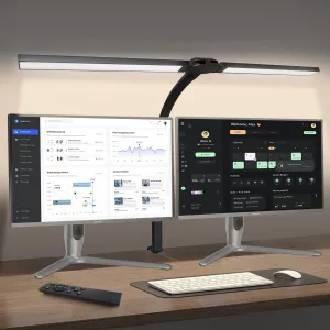 Led Desk Lamp for Office Home,Remote Control 24W Dual Head Lamp with Clip, Eye Protection 5 Smart Lights Modes Flexible and Adjustable, Lighting Desk Lamp for Study Drawing Home Office Essentials