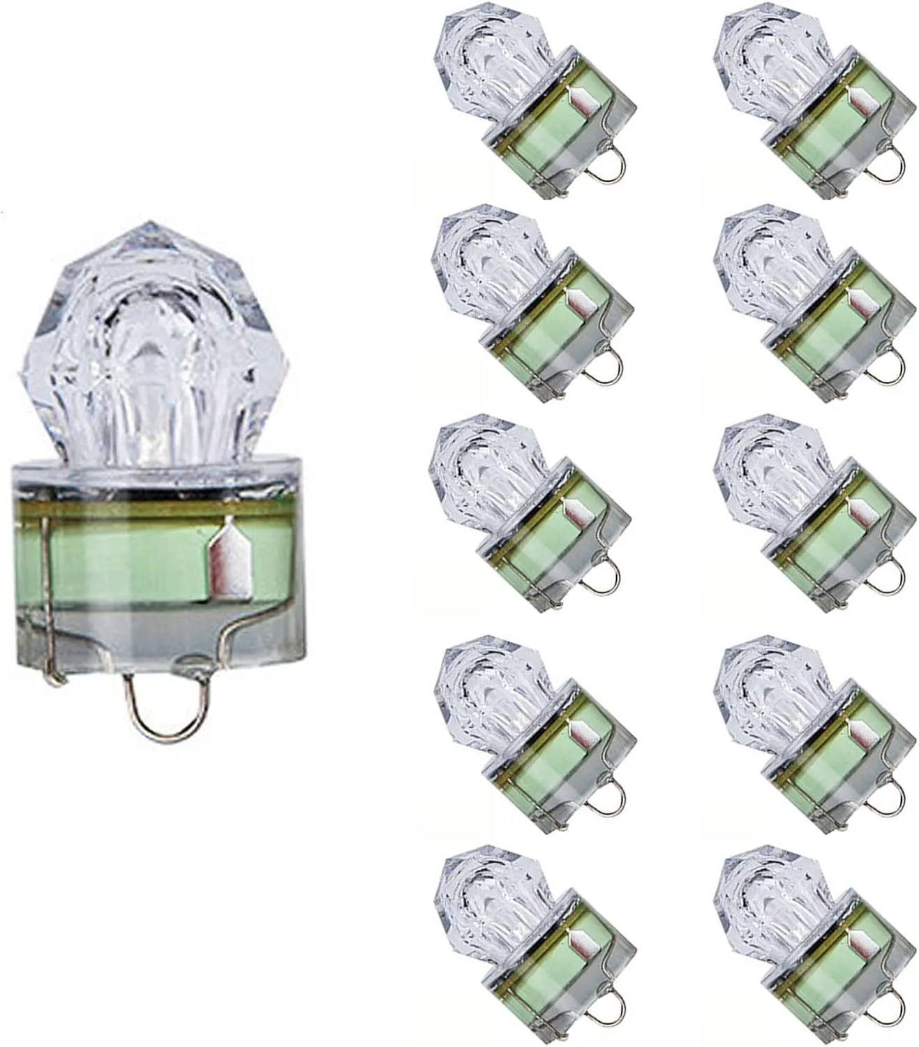 LED Fishing Light Underwater Deep Drop Lights Waterproof Diamond Tubular Underwater Fishing Lure Light Attractants for Tuna Swordfish, 10 Pack