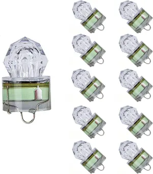 LED Fishing Light Underwater Deep Drop Lights Waterproof Diamond Tubular Underwater Fishing Lure Light Attractants for Tuna Swordfish, 10 Pack