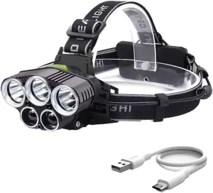 LED Headlamp Rechargeable,6 Mode 25000 High Lumen Bright 5 LED Head Lamp with Red White Light,IPX5 Waterproof Headlights,Headlamps for Running Fishing Hiking Camping Hunting