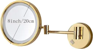 LED Makeup Vanity Mirror, 3X Magnification Beauty Mirror Wall Mounted Extendable Bathroom Mirror 360° Swivel Cosmetic Mirror Hardwired Connection,Blac, Gold
