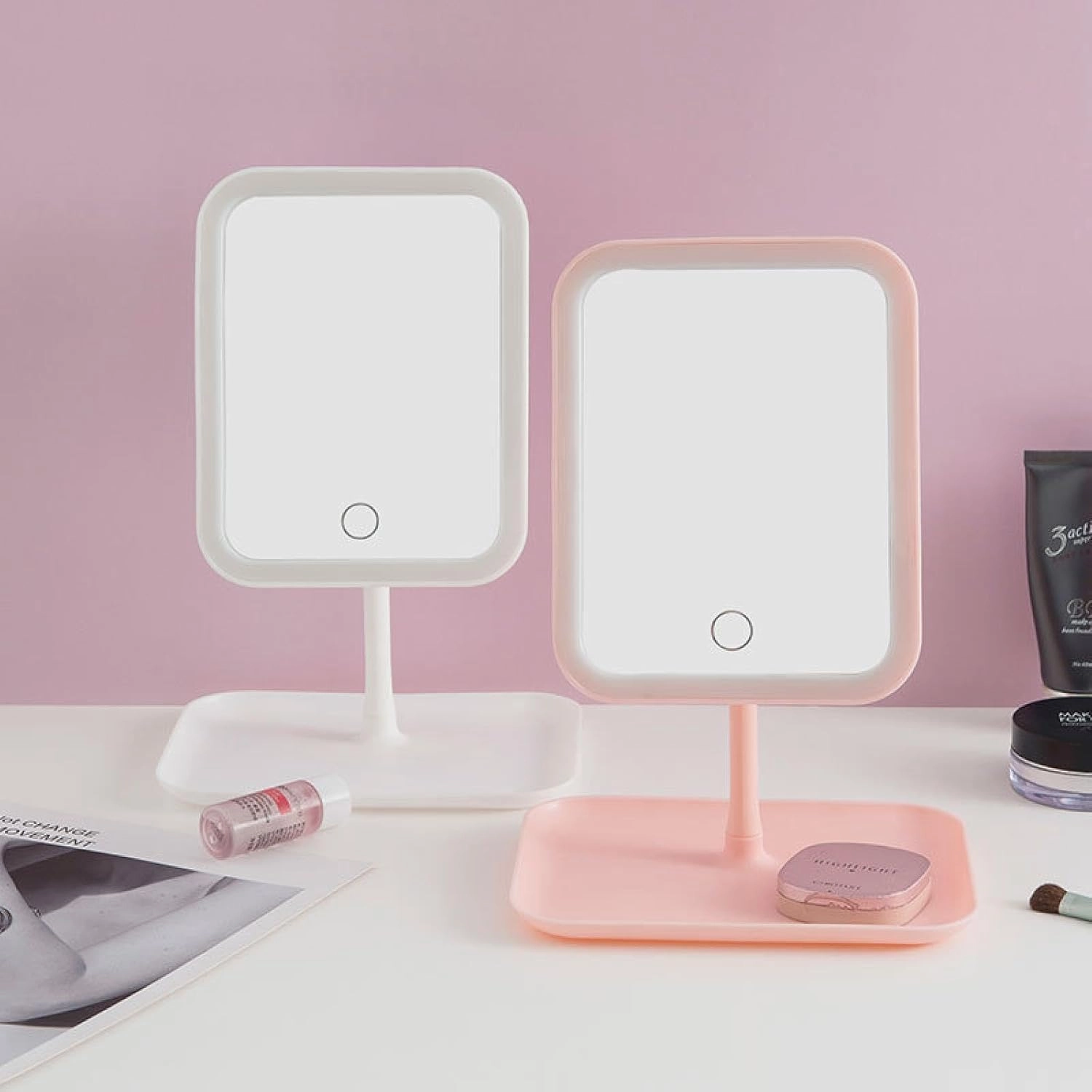 Led Makeup Mirror, Intelligent Adjustable Three-Color Light Dressing Mirror, Desktop Desktop Fill Mirror, One-Click Touch Charging Model