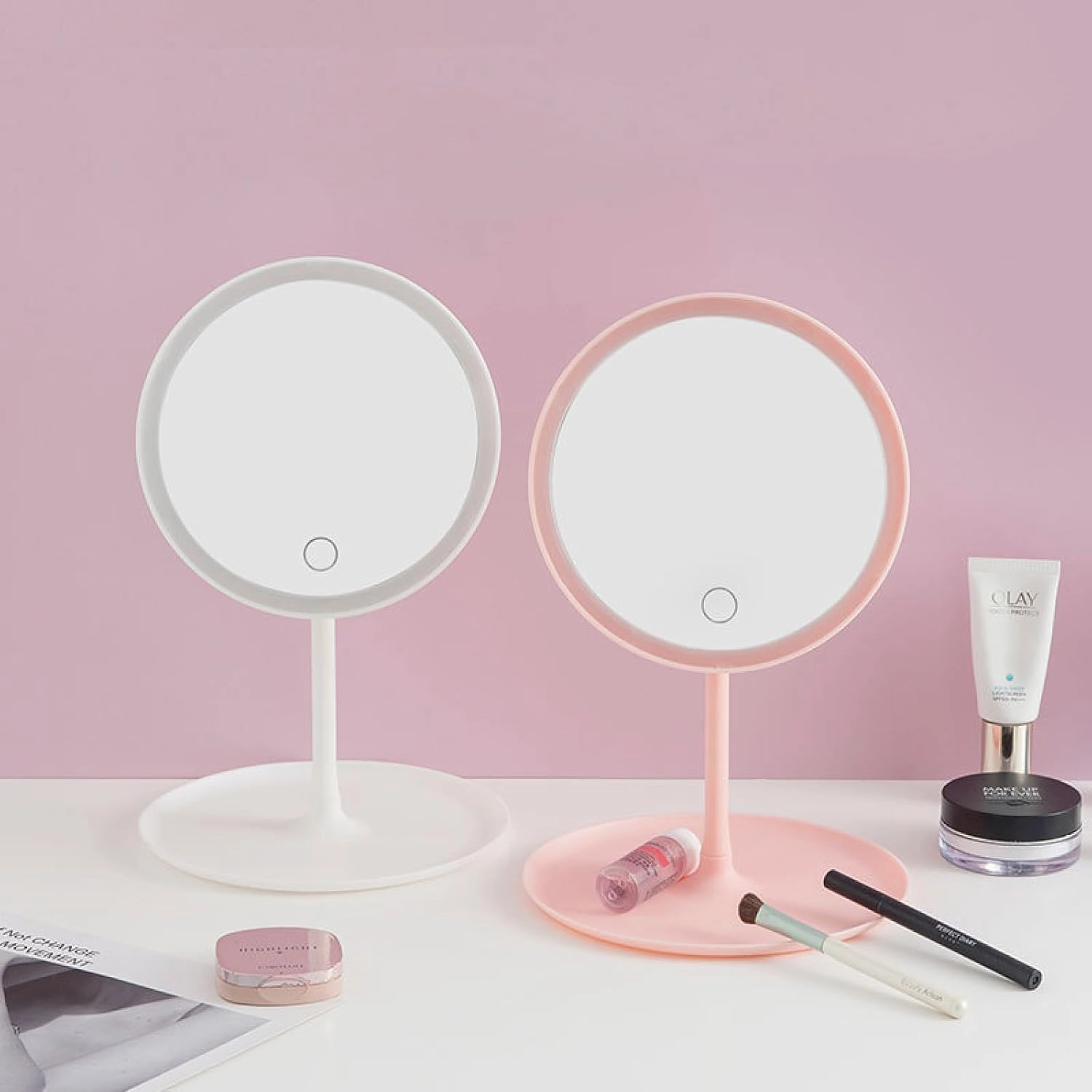 Led Makeup Mirror, Intelligent Adjustable Three-Color Light Dressing Mirror, Desktop Desktop Fill Mirror, One-Click Touch Charging Model