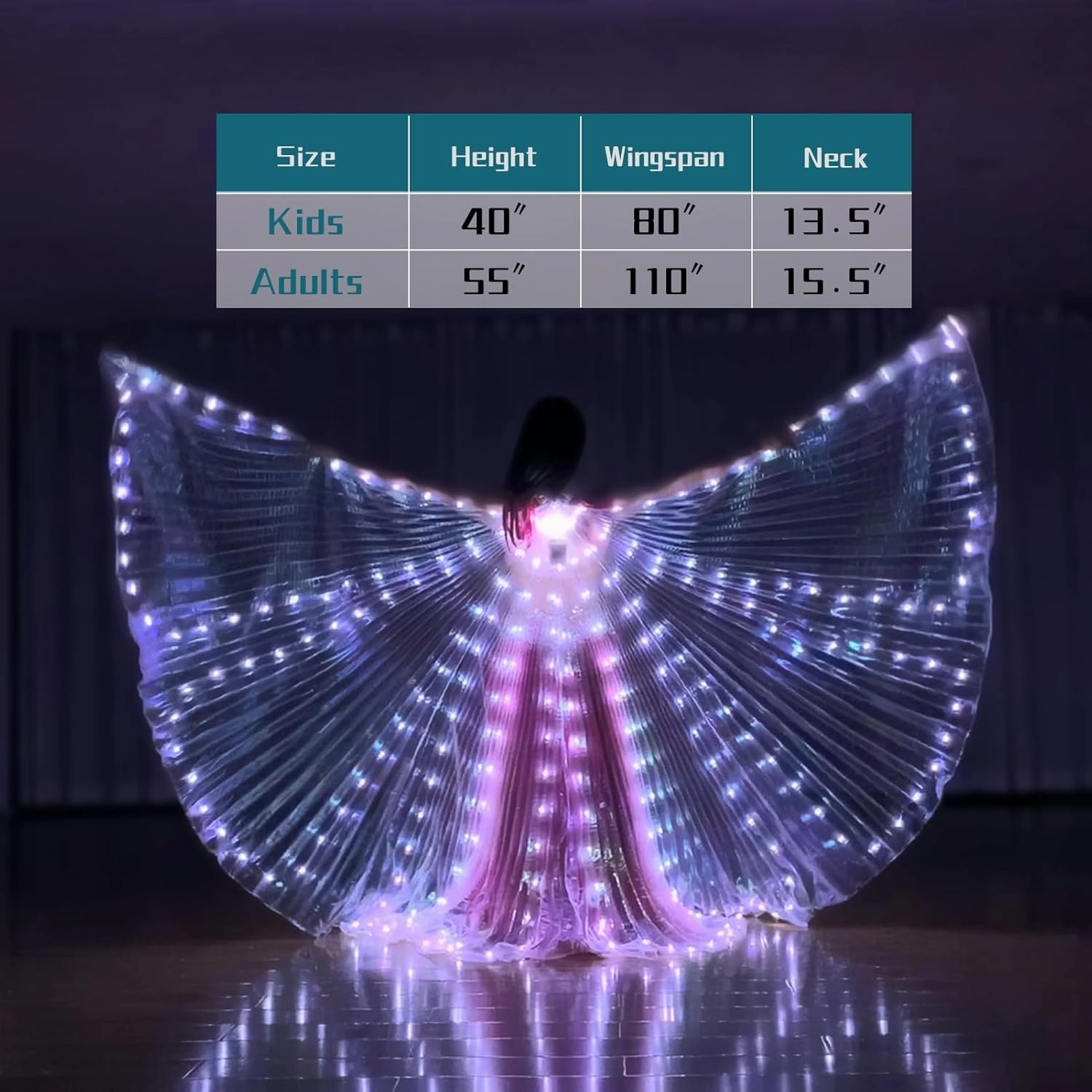 LED Wings Halloween Butterfly Wings Light up Angel Wings LED Moth Cape with Telescopic Sticks for Kids and Adults