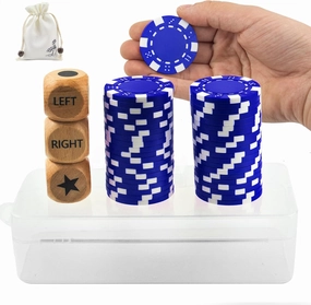 Left Right Center Dice Game Set, Upgrade Right Left Center Dice Game Set with 3 Pcs Beech Wood Dices   40 Pcs Blue Poker Chips