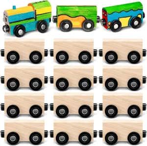 Lenwen 12 Pcs Unpainted Wooden Train Cars DIY Unpainted Magnetic Cars for Railway Paint Project Kids Train Toys for Birthday Party Theme DIY Crafts Supplies