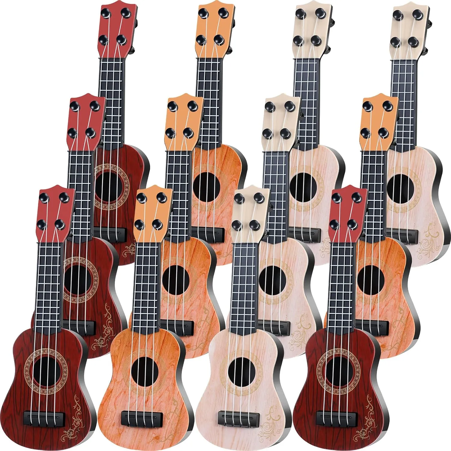 Lenwen 24 Pcs Kids Toy Guitar 10 Inch Ukulele Beginner Musical Instruments Mini Size Toddlers Ukulele Guitar Rhyme Developmental Educational Toy for Toddlers Babies