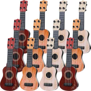Lenwen 24 Pcs Kids Toy Guitar 10 Inch Ukulele Beginner Musical Instruments Mini Size Toddlers Ukulele Guitar Rhyme Developmental Educational Toy for Toddlers Babies