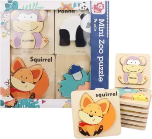 Leo & Friends Wooden Zoo Animal Puzzle Kit for Boys and Girls, Includes 25 Different Pieces 1 Panda, 1 Monkey, 1 Hedgehog, and 1 Squirrel | Educational Children’s Puzzle Toy, Perfect Birthday Present