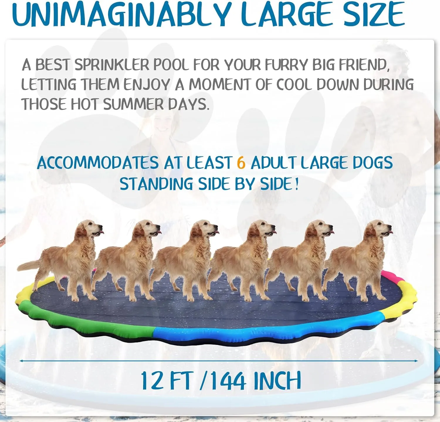 Lewtemi 12 ft Extra Large Non Slip Splash Pad 144" for Adult Kids and Dog Giant Thicken Sprinkler Pool Summer Outdoor Toys Fun Backyard Fountain Play Mat for Family Pet Dog(Bright Style)