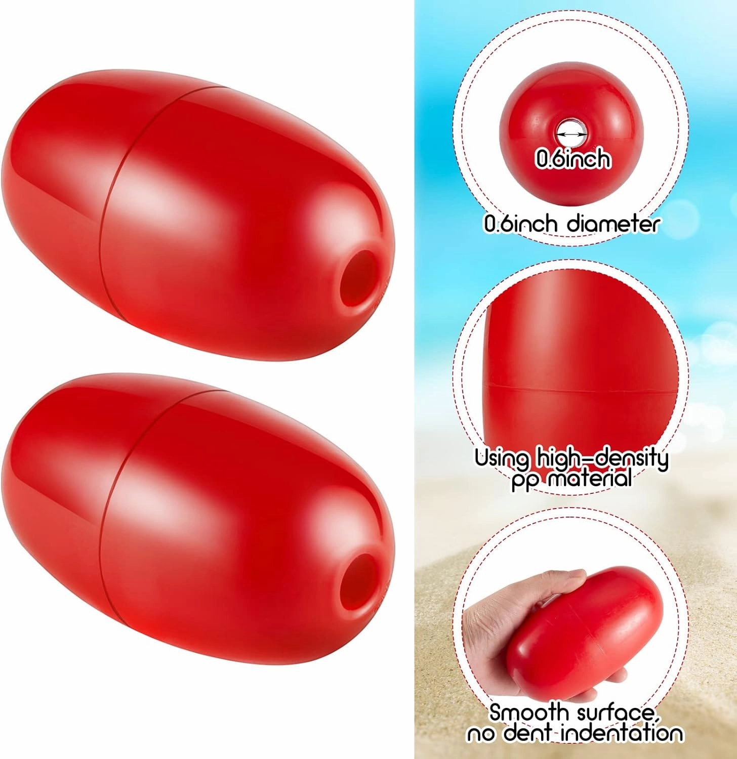 Lewtemi Buoys Floats Rope Floats Marine, 4.72'' x 2.75'', 3/5'' Hole Deep Water Fishing Marker Buoys Bulk for Boats Swimming Kayak Crabbing Trail Dock Pool