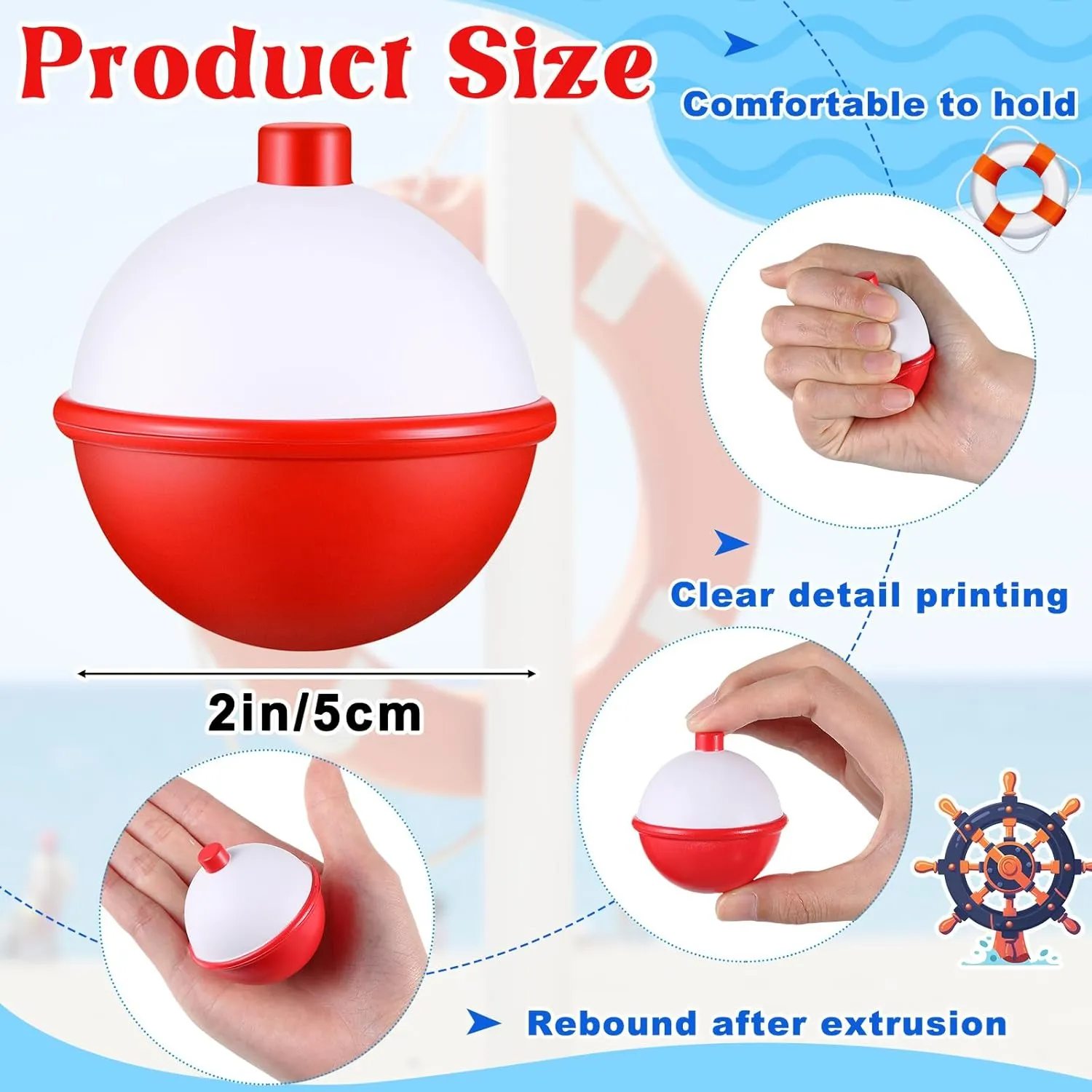 Libima 24 Pcs Fishing Bobber Stress Ball Squeeze Toy Fishing Themed Party Favors Funny Stress Relief Toy for Teens Adults Improving Grip Strength Release Pressure Finger Exercise (2'')