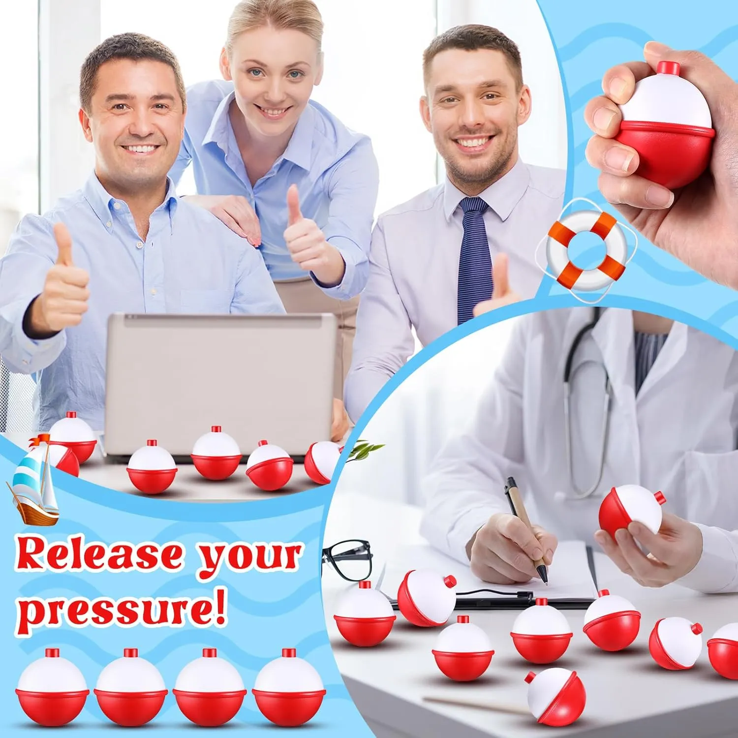Libima 24 Pcs Fishing Bobber Stress Ball Squeeze Toy Fishing Themed Party Favors Funny Stress Relief Toy for Teens Adults Improving Grip Strength Release Pressure Finger Exercise (2'')