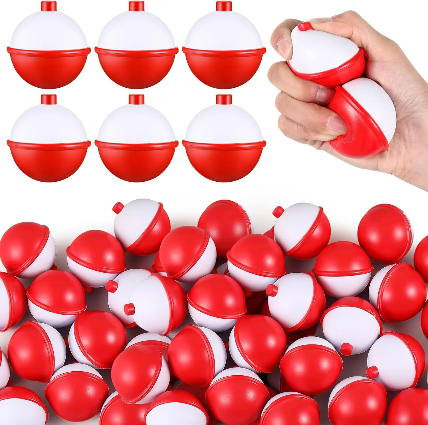 Libima 24 Pcs Fishing Bobber Stress Ball Squeeze Toy Fishing Themed Party Favors Funny Stress Relief Toy for Teens Adults Improving Grip Strength Release Pressure Finger Exercise (2'')
