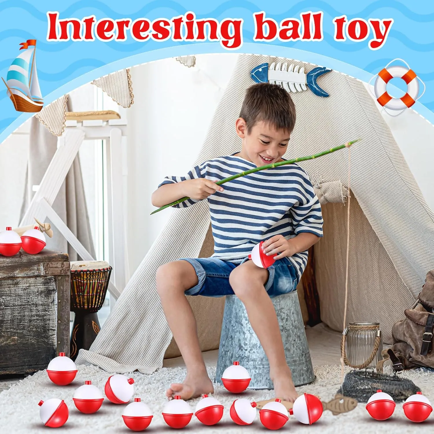 Libima 24 Pcs Fishing Bobber Stress Ball Squeeze Toy Fishing Themed Party Favors Funny Stress Relief Toy for Teens Adults Improving Grip Strength Release Pressure Finger Exercise (2'')