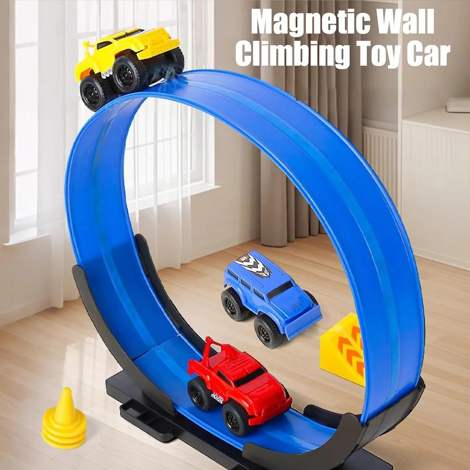 Licateduap Magnetic Wall Climbing Toy Car, Educational Anti-Gravity Inertial Wall Climbing Car, Pull-Back Inertial Magnetic Toy Cars (Blue Red Yellow)