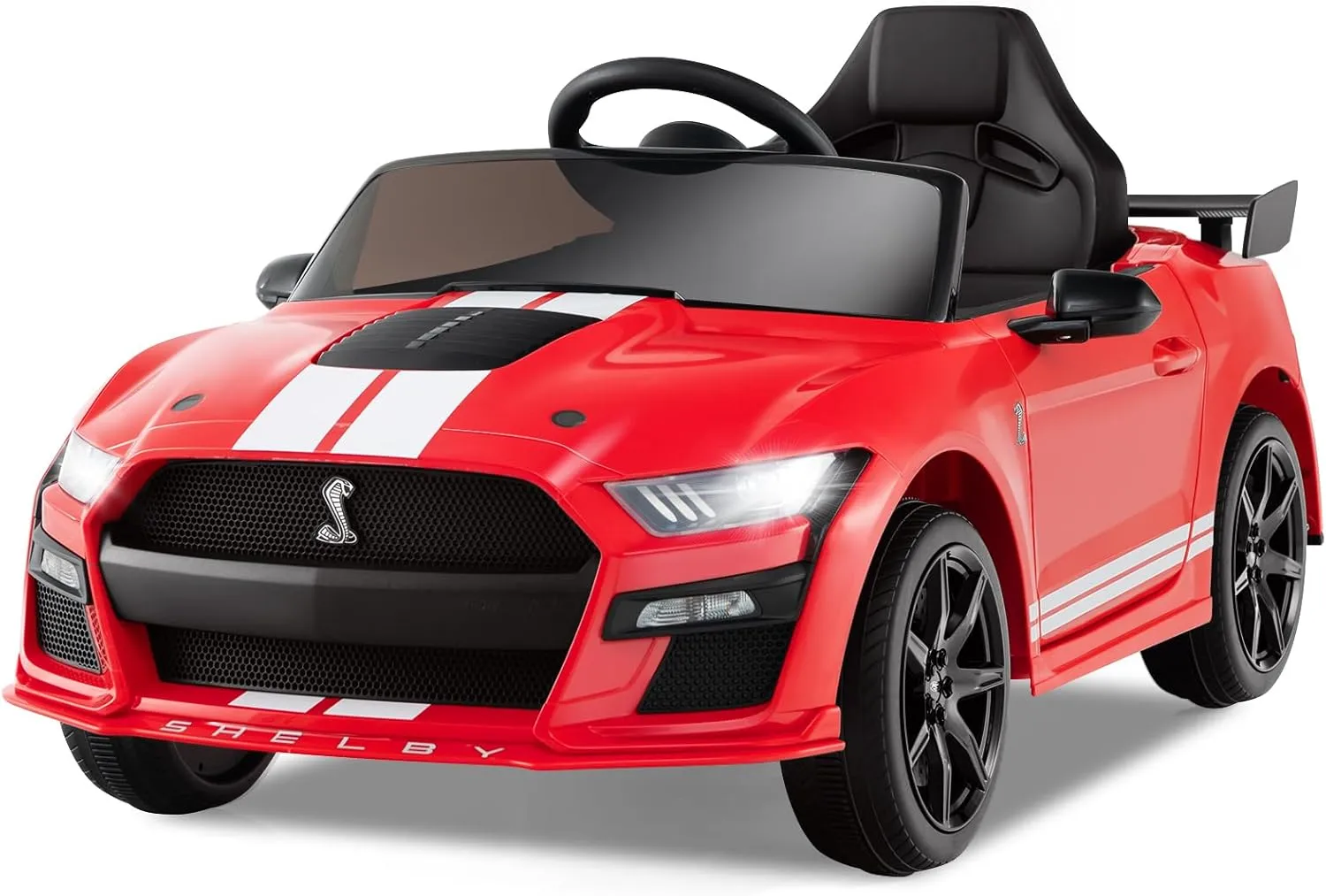 Licensed Ford Mustang Shelby GT500 Ride on Car for Kids by OLAKIDS, 12V Electric Vehicle with Remote Control, Toddlers Battery Powered Toy Gift with 2 Speeds, LED Lights, USB, FM, Music, Horn
