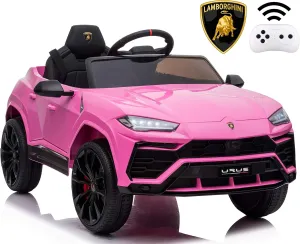 Licensed Lamborghini Urus Ride On Truck Car Toy, 12V Battery Powered Electric 4 Wheels Kids Toys w/Parent Remote Control, Foot Pedal, Music, Aux, LED Headlights, 2 Speeds (Pink)