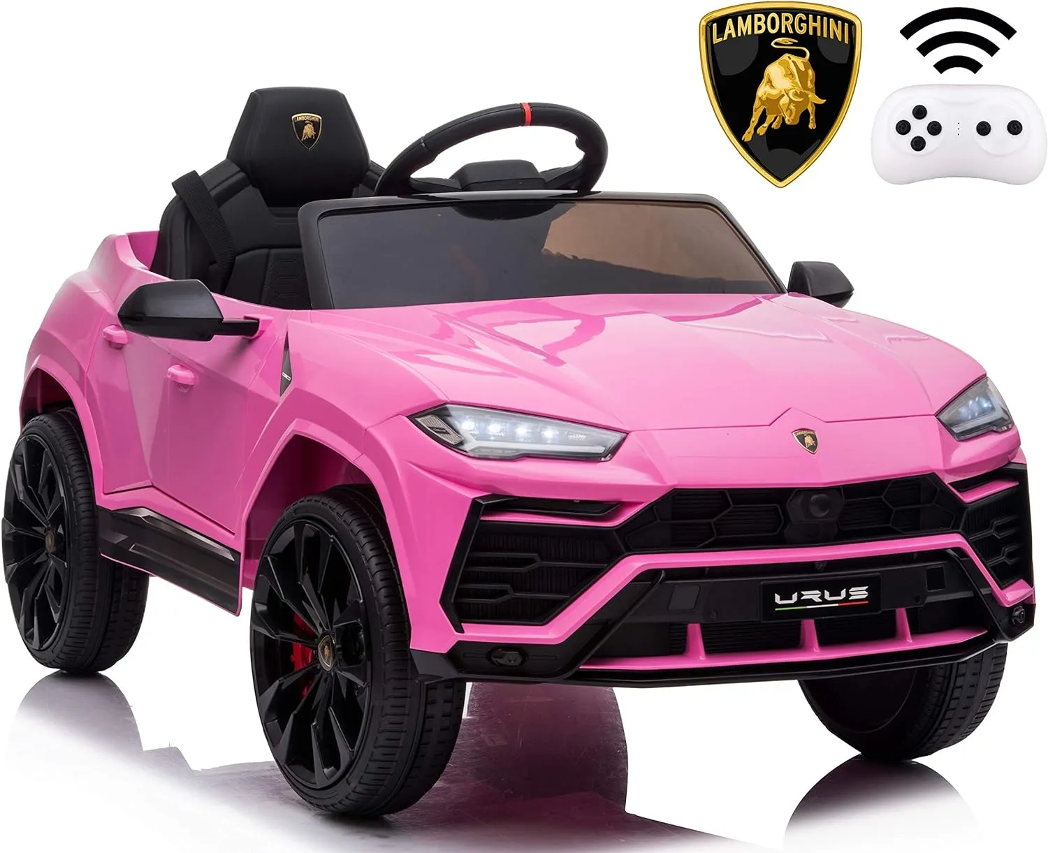 Licensed Lamborghini Urus Ride On Truck Car Toy, 12V Battery Powered Electric 4 Wheels Kids Toys w/Parent Remote Control, Foot Pedal, Music, Aux, LED Headlights, 2 Speeds (Pink)