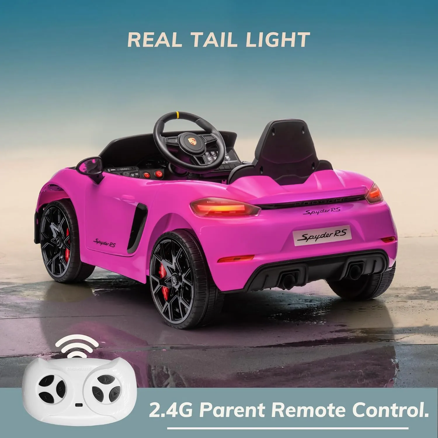 Licensed Porsche 718 12v Kids Electric Ride On Car with Parent Remote Control,Adjustable 2-5 Mph,LED Front&Tail Lights,Bluetooth Music Player,Soft Slow Start,Spring Suspension (Pink)