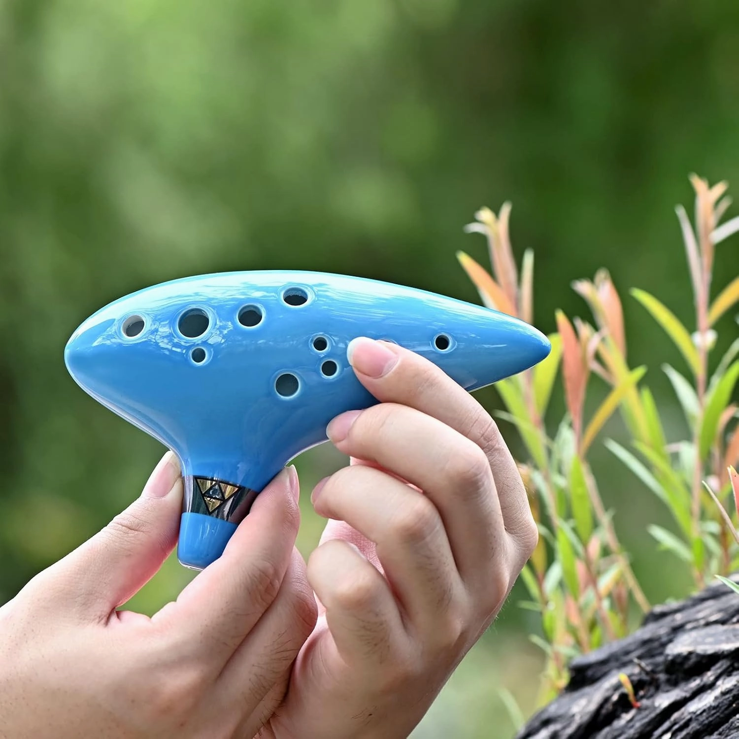 LIEKE Ocarina 12 Hole Alto C Ceramic Ocarinas, Musical Instrument for Beginners Adults with Display Stand Song Book Neck-Strap Bag (Light blue)