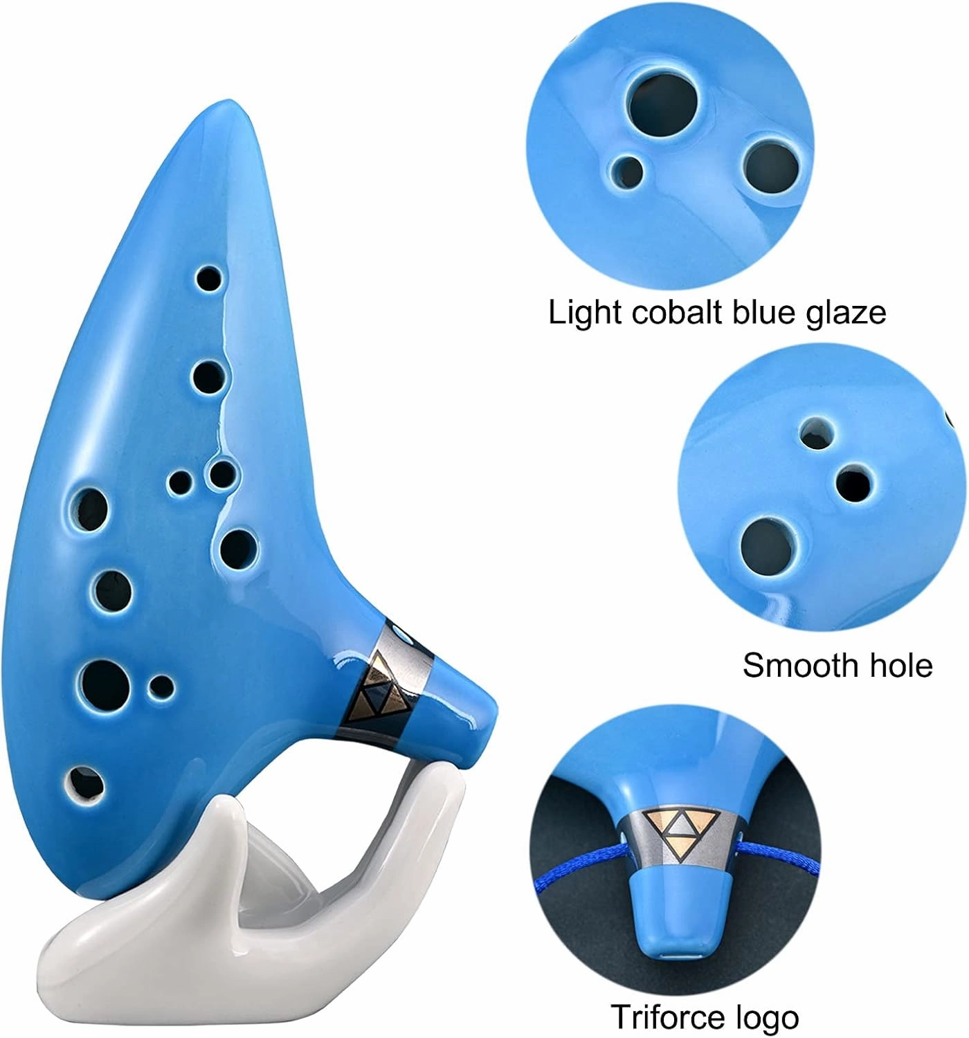 LIEKE Ocarina 12 Hole Alto C Ceramic Ocarinas, Musical Instrument for Beginners Adults with Display Stand Song Book Neck-Strap Bag (Light blue)