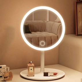 Lighted Makeup Mirror with Monochrome Light, Rechargeable LED Vanity Mirror, 180° Rotation(White)