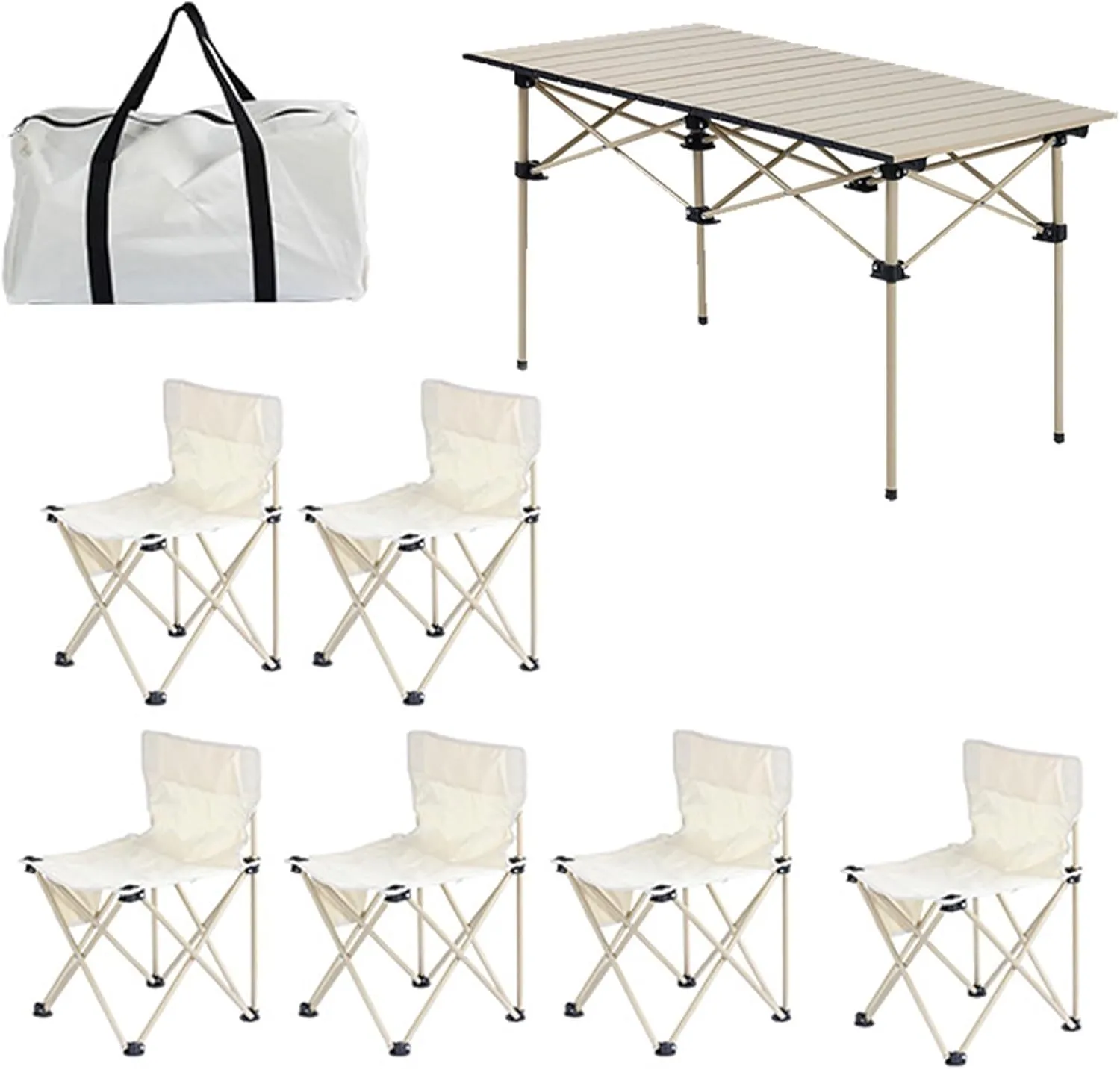 Lightweight Camp Table with Aluminum Roll-up Table Top, 600D Oxford Cloth Camp Chairs, Portable Folding Picnic Table Chair Set, Easy Set Up