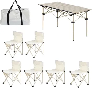 Lightweight Camp Table with Aluminum Roll-up Table Top, 600D Oxford Cloth Camp Chairs, Portable Folding Picnic Table Chair Set, Easy Set Up
