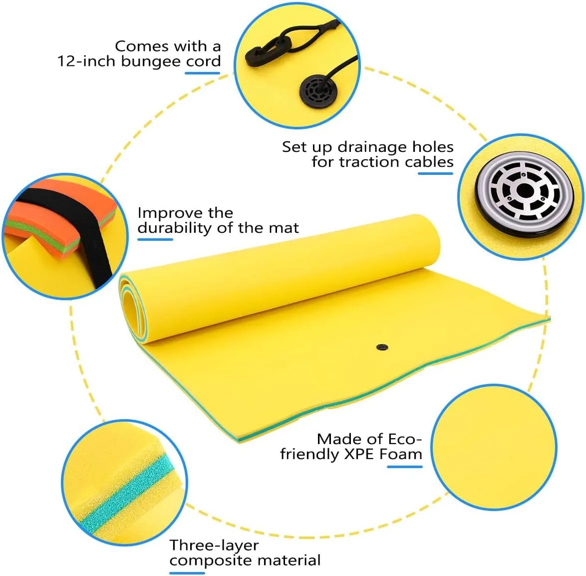 Lily Pad Floating Mat, 6'/9'/12'/18’ Floating Water Mat, 3-Layer Tear-Resistant XPE Foam Water Mat for Lake, Water Recreation Pool, Beach, Ocean(12'Yellow)